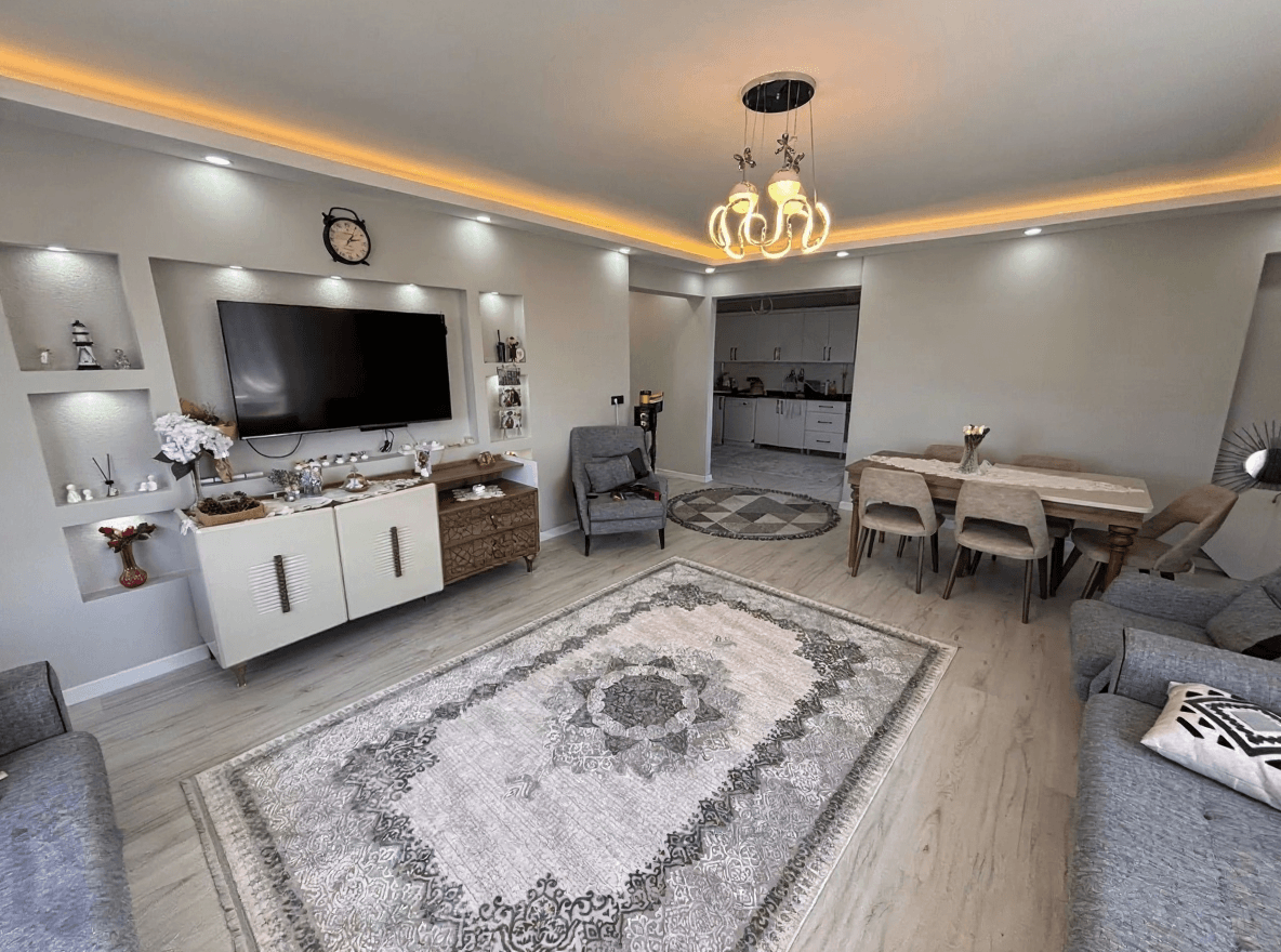 Ultra lüks 3+1 dairede açık mutfak ve yemek alanı